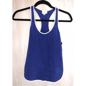 Parker 100% Silk Blue Tank Top with White Detail